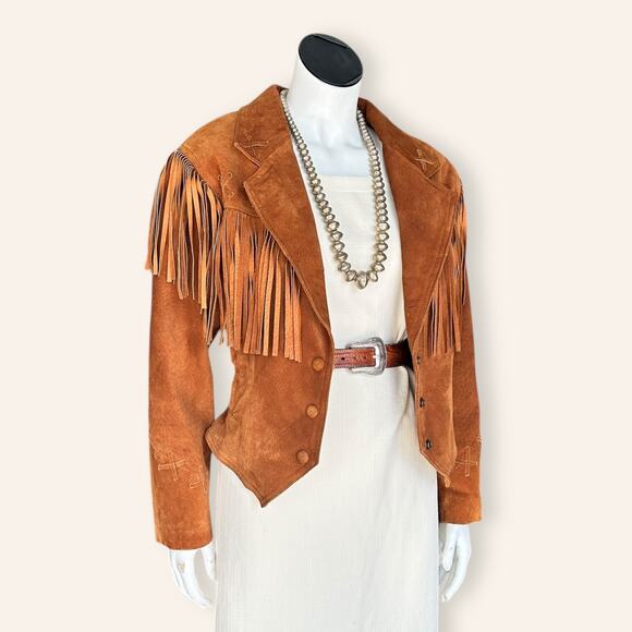 Vintage 80s Wilsons Rust Brown Suede Fringe Jacket Western Boho Cowgirl Small - Picture 1 of 10